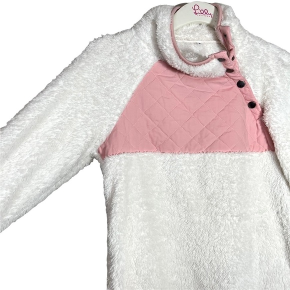 Boutique Pink White Fuzzy Teddy Bear Sherpa Pull On Sweatshirt Sweater Size S - Picture 6 of 15